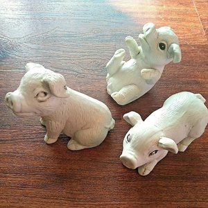 Vintage Pigs Ceramic Pottery Yard Outdoor Plant Figurines About 5" Long Set of 3